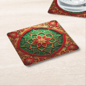 Red Green Decorative Holiday Paper Coaster スクエアペーパーコースター (アングル)