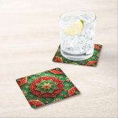Red Green Decorative Holiday Paper Coaster スクエアペーパーコースター (インサイチュ)