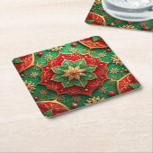 Red Green Decorative Holiday Paper Coaster スクエアペーパーコースター (アングル)