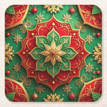 Red Green Decorative Holiday Paper Coaster