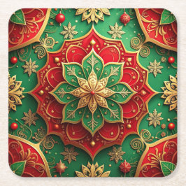 Red Green Decorative Holiday Paper Coaster スクエアペーパーコースター