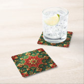 Red Green Decorative Holiday Paper Coaster スクエアペーパーコースター (インサイチュ)