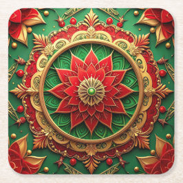 Red Green Decorative Holiday Paper Coaster スクエアペーパーコースター