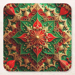 Red Green Decorative Holiday Paper Coaster スクエアペーパーコースター