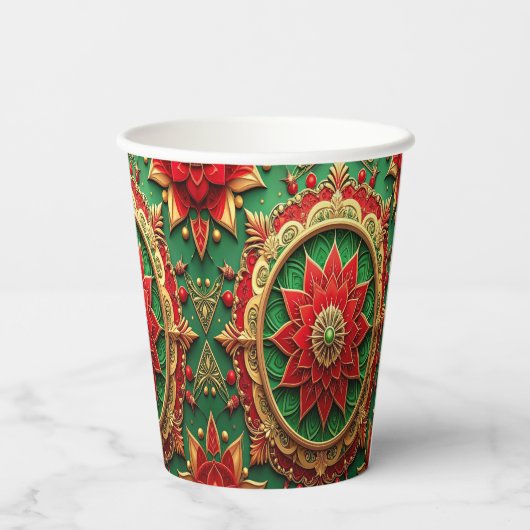 Red Green Decorative Holiday Paper Cups 紙コップ (裏面)