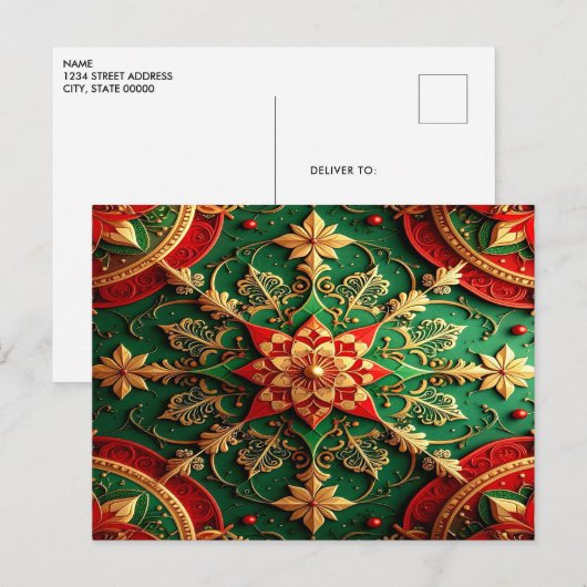 Red Green Decorative Holiday Postcard ポストカード (正面/裏面)