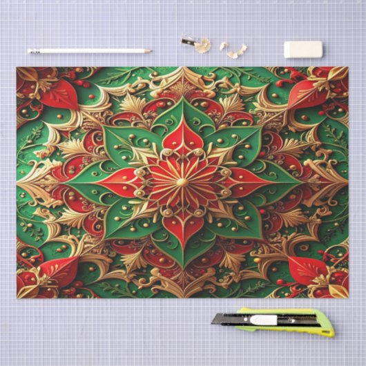 Red Green Decorative Holiday Tissue Paper 薄葉紙 (クラフト)