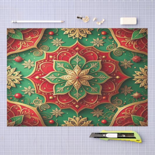 Red Green Decorative Holiday Tissue Paper 薄葉紙 (クラフト)