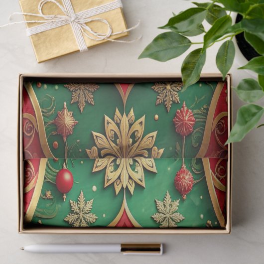 Red Green Decorative Holiday Tissue Paper 薄葉紙 (ギフト)