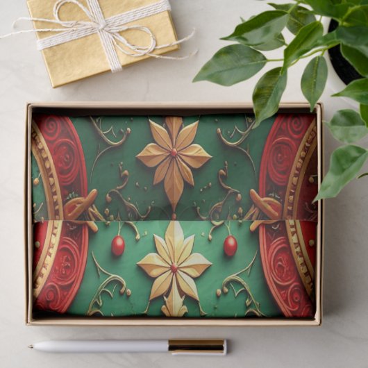 Red Green Decorative Holiday Tissue Paper 薄葉紙 (ギフト)