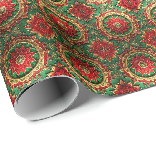 Red Green Decorative Holiday Wrapping Paper ラッピングペーパー (ロールコーナー)