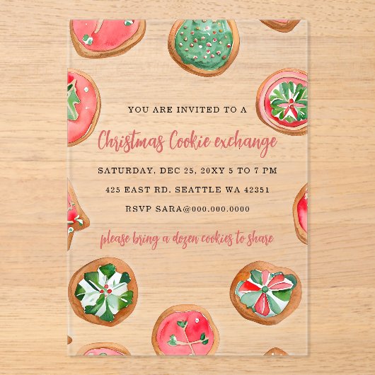 Red Green Festive Cookie Exchange Christmas Party アクリル招待状 (正面)