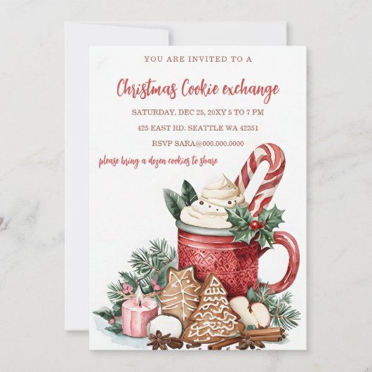 Red Green Festive Cookie Exchange Christmas Party 招待状 (正面)