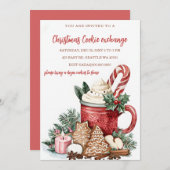 Red Green Festive Cookie Exchange Christmas Party 招待状 (正面/裏面)