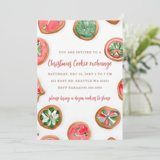 Red Green Festive Cookie Exchange Christmas Party 招待状 (スタンド正面)
