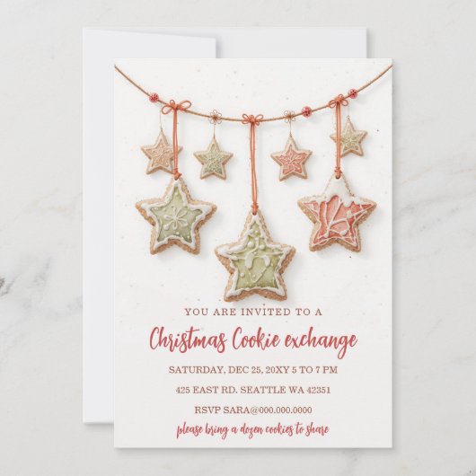 Red Green Festive Cookie Exchange Christmas Party 招待状 (正面)