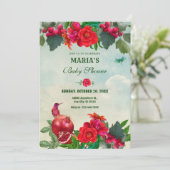 Red Green Flowers Bird Retro baby shower 招待状 (スタンド正面)