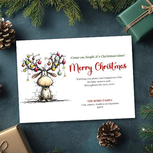 Red Green Funny Reindeer Christmas Greeting シーズンカード
