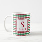 Red & Green Gingham Plaid Monogram Name コーヒーマグカップ (左)
