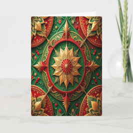 Red Green Gold Decorative Holiday Card カード