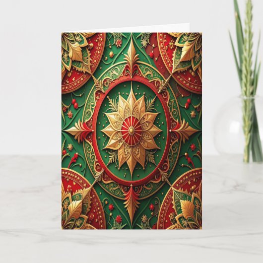 Red Green Gold Decorative Holiday Card カード (正面)