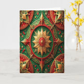 Red Green Gold Decorative Holiday Card カード (黄色い花)