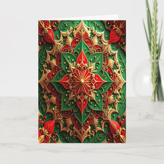 Red Green Gold Decorative Holiday Card カード (正面)