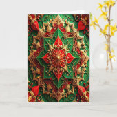 Red Green Gold Decorative Holiday Card カード (黄色い花)