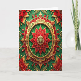 Red Green Gold Decorative Holiday Card カード