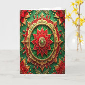 Red Green Gold Decorative Holiday Card カード (黄色い花)