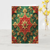 Red Green Gold Decorative Holiday Card カード (黄色い花)