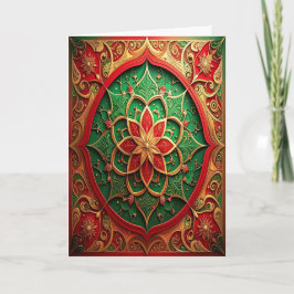 Red Green Gold Decorative Holiday Card カード