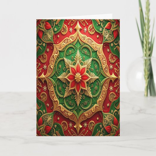Red Green Gold Decorative Holiday Card カード (正面)