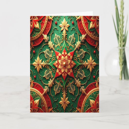 Red Green Gold Decorative Holiday Card カード (正面)
