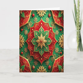 Red Green Gold Decorative Holiday Card カード
