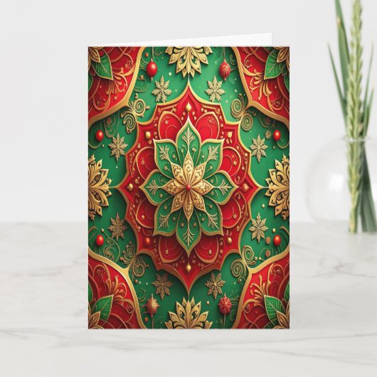 Red Green Gold Decorative Holiday Card カード (正面)