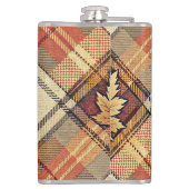 RED GREEN GOLD FALL PLAID PATTERNS WITH LEAVES フラスク (裏面)