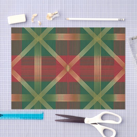 RED GREEN GOLD HOLIDAY CHRISTMAS PLAID PATTERN 薄葉紙 (クラフト)