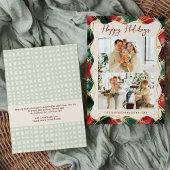 Red Green Gold Plaid Pattern Happy Holidays Photo シーズンカード