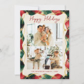 Red Green Gold Plaid Pattern Happy Holidays Photo シーズンカード (正面)