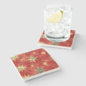 Red Green Gold Stars Christmas ストーンコースター (横)
