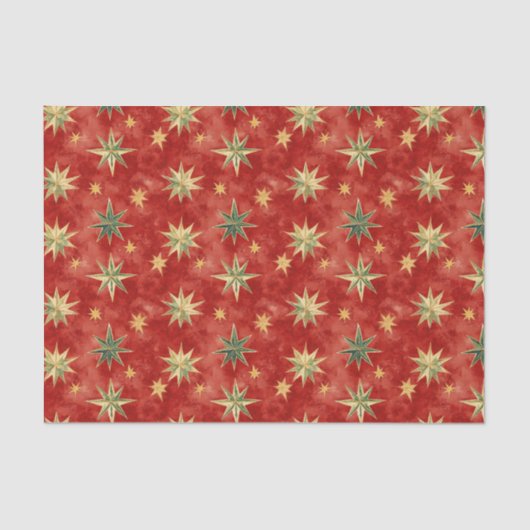 Red Green Gold Stars Christmas 薄葉紙 (正面)