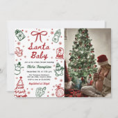 Red Green Hand Drawn Christmas Baby Shower Photo 招待状 (正面)