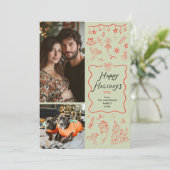 Red Green Hand Drawn Icons Happy Holidays 2 Photo シーズンカード (スタンド正面)