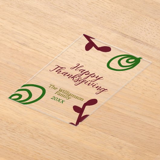 Red green happy Thanksgiving floral leaf fall アクリル招待状 (レイダウン)