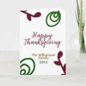 Red green happy Thanksgiving floral leaf fall カード (正面)