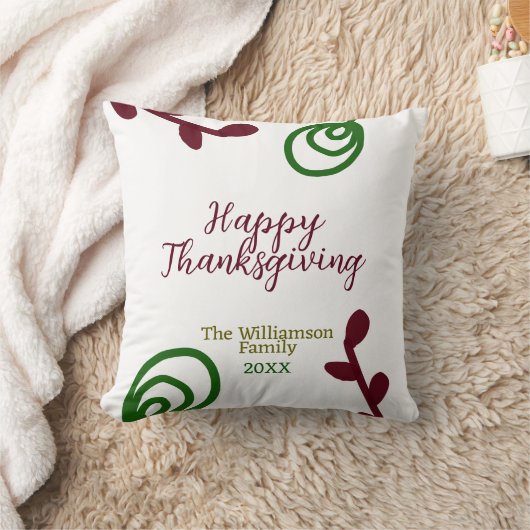 Red green happy Thanksgiving floral leaf fall クッション (ブランケット)