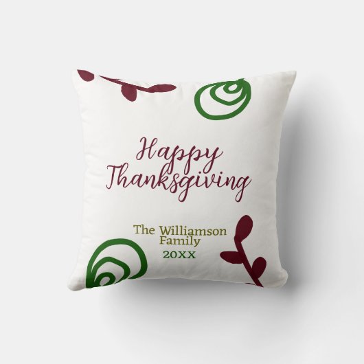 Red green happy Thanksgiving floral leaf fall クッション (裏面)