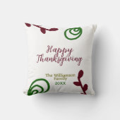 Red green happy Thanksgiving floral leaf fall クッション (正面)