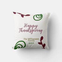 Red green happy Thanksgiving floral leaf fall クッション